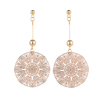Stud Earrings, with Brass Findings and 304 Stainless Steel Stud Earring Findings, with Ear Nuts, Flower