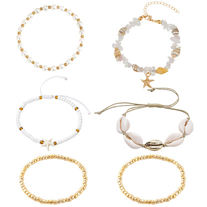 6шт. регулируемые браслеты из вощеного хлопкового шнура, плетеные из бусин, и наборы браслетов из бусин из натурального кварца