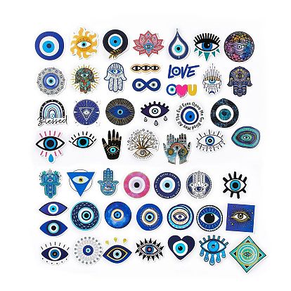 50Pcs Evil Eye Theme Paper Stickers Sets, Adhesive Decals for DIY Scrapbooking, Photo Album Decoration