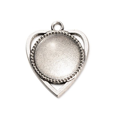 18x4mm Transparent Clear Glass Cabochons and Antique Silver Alloy Heart Pendant Cabochon Settings, Pendant: 30.5x25mm, Tray: 18mm, Hole: 2mm