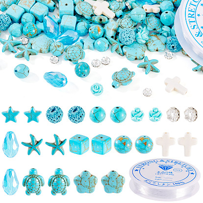 Наборы для самостоятельного изготовления браслетов/ожерельев из натуральной лавы, синтетической бирюзы и коралловых бусин