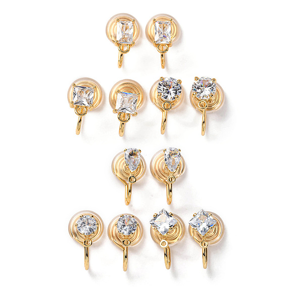 Фурнитура для ушей из латуни с микропаве из кубического циркония, с петлей, долговечный, без никеля 