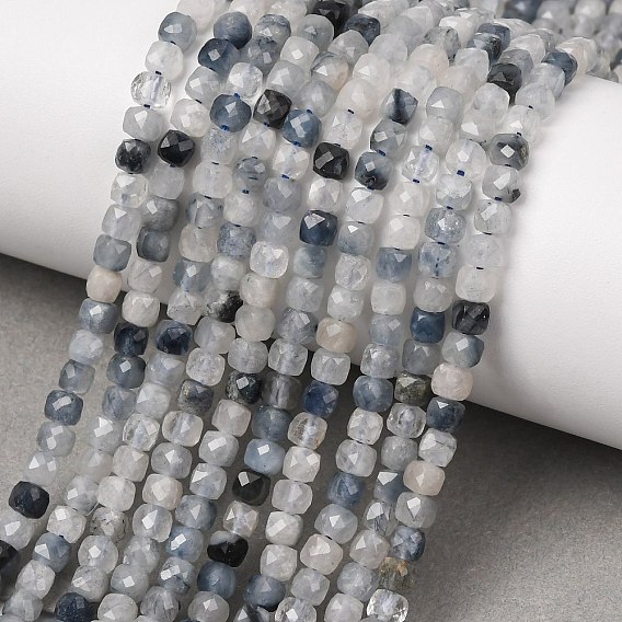 Natura Blue Rutilated Quartz Beads Strands, Cube, Faceted