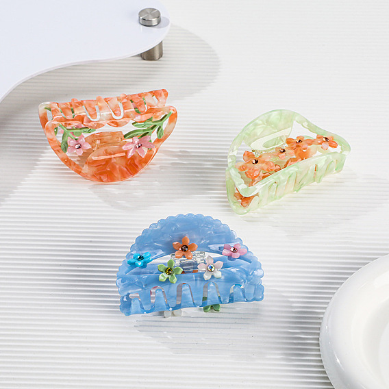 Веерная форма, цветочный узор, ацетат целлюлозы (смола), заколки для волос в виде когтей, аксессуары для волос для девочек и женщин