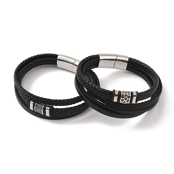 Плетеные браслеты из микрофибры и кожи, многорядные, 304 прямоугольные браслеты викингов из нержавеющей стали для мужчин