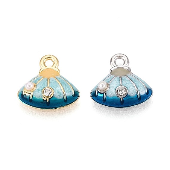 Подвески из сплава со стразами и эмалью, формы раковины, с ABS имитации жемчуга