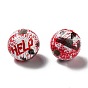 Halloween Spray Painted Wood Beads, Round with Word Help