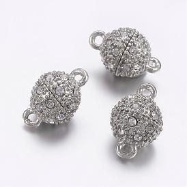 Alloy Rhinestone Magnetic Clasps with Loops, Round, 17x10mm, Hole: 2mm