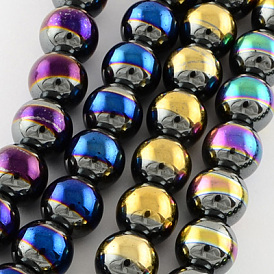 Non-magnétiques perles d'hématite synthétique brins, Grade a, perles plaqués fabrication de bijoux, ronde