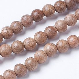 Natural Wood Beads Strands, Round