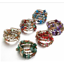 Bohemian Turquoise Shell Crystal Bracelet Multi-layer Elastic Beaded Jewelry