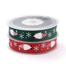 Polyester Ribbon, Single Face Printed, for Christmas Gift Wrapping, Party Decorate, Father Christmas & Snowflake Pattern