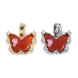 Brass Micro Pave Cubic Zirconia Pendants, with Carnelian, Butterfly