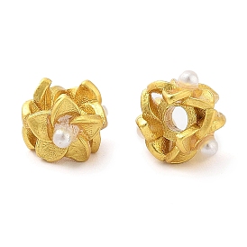 Flower Brass Beads, with ABS Imitation Pearl, Lead Free & Cadmium Free, Long-Lasting Plated