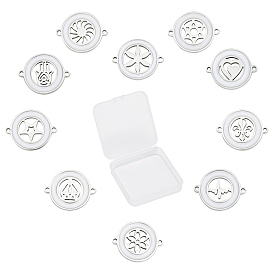 SUNNYCLUE 304 Stainless Steel Enamel Links Connectors, Flat Round with Mixed Patterns