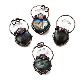 Подвески в форме сердца из натурального кварцевого кристалла, аметиста и лабрадорита, с медными кольцами