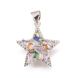 Brass Micro Pave Cubic Zirconia Pendants, Long-Lasting Plated, Lead Free & Cadmium Free & Nickel Free, Star, Colorful