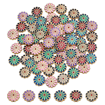 60Pcs 6 Colors Alloy Enamel Beads, Flower