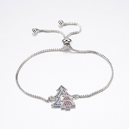 Регулируемые латунные браслеты из микропаве из циркония и боло, слайдерные браслеты, с латунной коробки цепей, рождественская елка