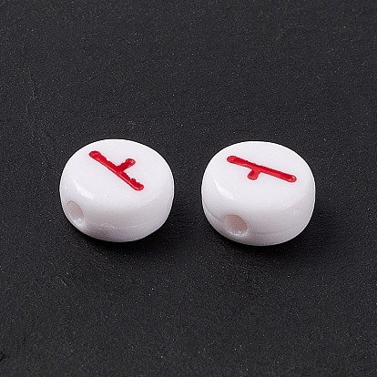 Opaque Acrylic Beads, Flat Round with Korean Letters
