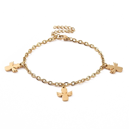 304 Stainless Steel Angel Charm Bracelet with Cable Chains for Women