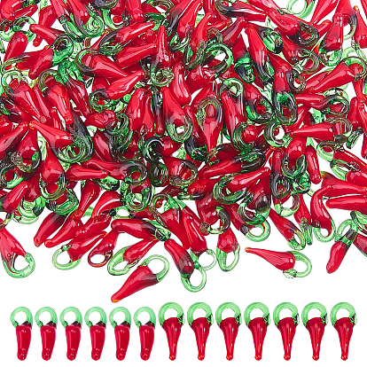 200 Stk. 2 Stile handgefertigte Lampwork-Anhänger, Paprika Reize