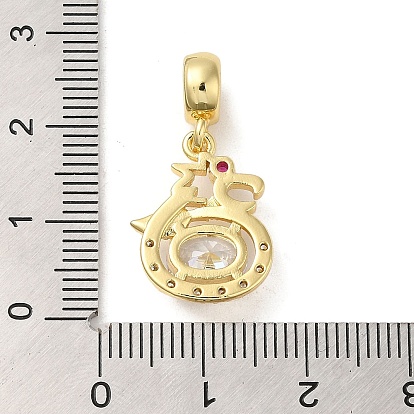 Rack Plating Brass Pave Cubic Zirconia European Dangle Charms, Large Hole Dragon Pendants, Cadmium Free & Lead Free, Long-Lasting Plated
