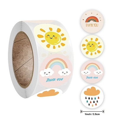 Word Thank You Self Adhesive Paper Stickers, Round with Weather Pattern Sticker Labels, Gift Tag Stickers