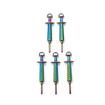 Rainbow Color Alloy Big Pendants, Cadmium Free & Nickel Free & Lead Free, Syringe Shaped