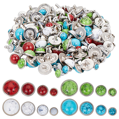 144 наборы 16 стиль пластиковая имитация бирюзы и заклепки из сплава, полукруглые заклепки, заклепки столкновения, плоско-круглые