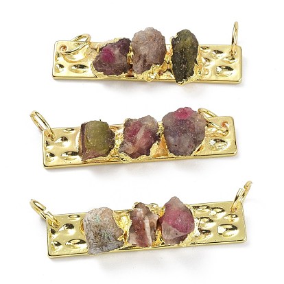 Natural Tourmaline Links Connectors, with Brass Findings and Jump Rings, Cadmium Free & Lead Free, Golden, Rectangle