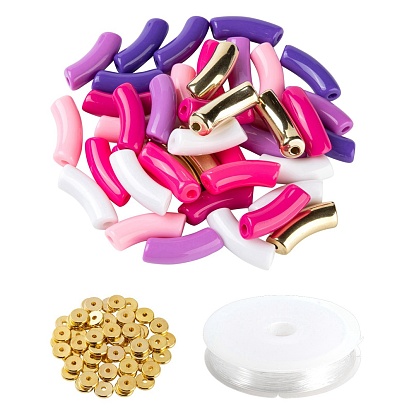 DIY Jewelry Making Kits, Including Curved Tube CCB Plastic & Opaque Acrylic Beads, Brass Spacer Beads, Elastic Crystal Thread