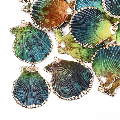 Spray Paint & Electroplate Sea Shell Pendants, with Iron Findings, Light Gold