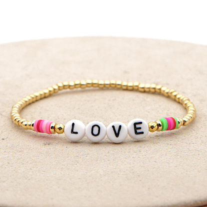 Bohemian Minimalist Style Colorful Soft Clay Beaded Love Letter Women's Bracelet