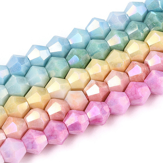 Антикоррозийные гальванические биконические стеклянные бусины, имитация драгоценных камней, с покрытием AB цвета, граненые