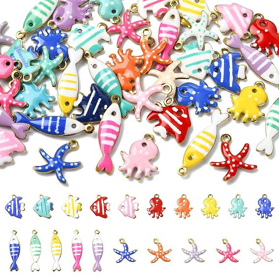 40 шт. 4 стили 304 эмалированные подвески из нержавеющей стали, морское животное, золотые