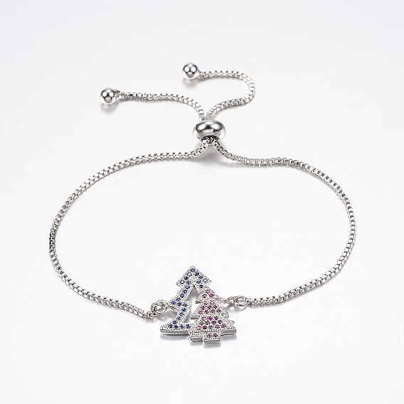 Регулируемые латунные браслеты из микропаве из циркония и боло, слайдерные браслеты, с латунной коробки цепей, рождественская елка