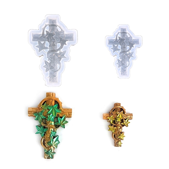 DIY Religion Cross with Ivy Leaf Display Decoration Silicone Molds, Resin Casting Molds, for UV Resin, Epoxy Resin Craft Makings