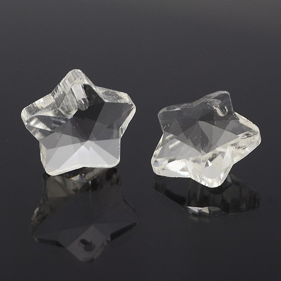 Faceted Star Glass Charms, 13x14x8mm, Hole: 1mm