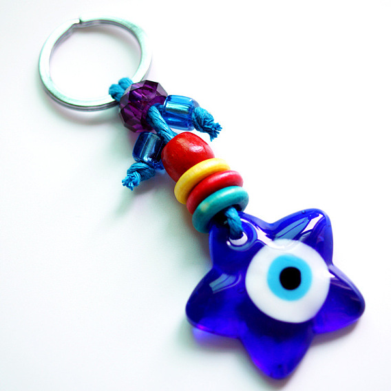 Devil's Eye Turkish Greek Glass Blue Eye Jewelry Keychain Charm Palm and Star Shape