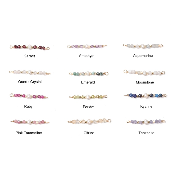 12 шт. 12 стили граненые круглые натуральные смешанные камни бусины соединительные подвески, 12 звенья камней рождения с медными проволочными петлями, золотые