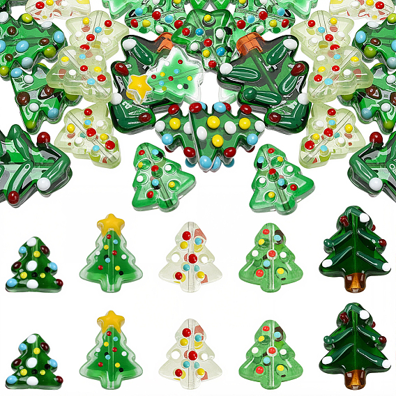 20 шт. 5 стили стеклянные эмалевые бусины, Рождественские елки