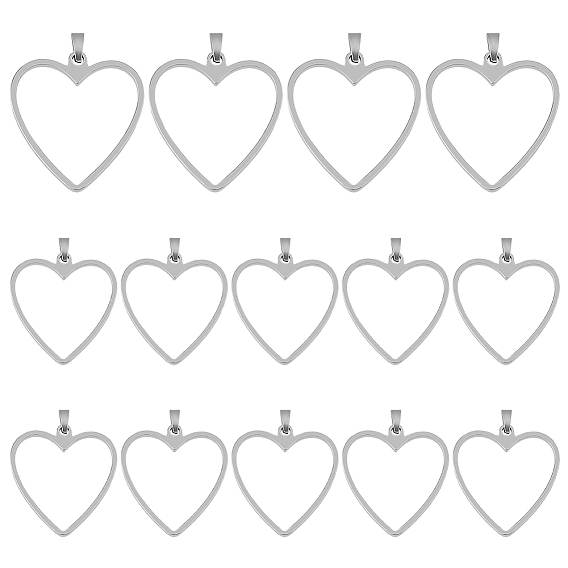 14Pcs 201 Stainless Steel Pendants, Heart