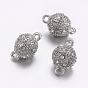 Alloy Rhinestone Magnetic Clasps with Loops, Round, 17x10mm, Hole: 2mm