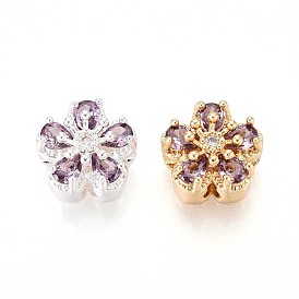 Латунные микро проложить кубического циркония бусы, цветок