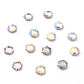 K9 Faceted Glass Rhinestone Cabochons, Flat Back, Back Plated, Hexagon