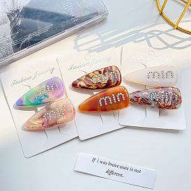 Fashionable Alphabet Side Bangs Hairpin with Duckbill Clip - High-end, Acetate, Colorful Rhinestone Hairpin.