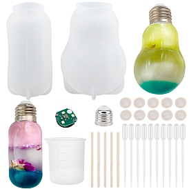 Gorgecraft DIY Light Bulb Making Kits, with Silicone Molds, Silicone 100ml Measuring Cup, Plastic Transfer Pipettes, Birch Wooden Craft Ice Cream Sticks, Latex Finger Cots