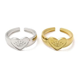 304 Stainless Steel Open Cuff Rings, Heart with Eye