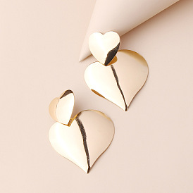 Shiny Double-layered Heart-shaped Earrings in European and American Metal Alloy